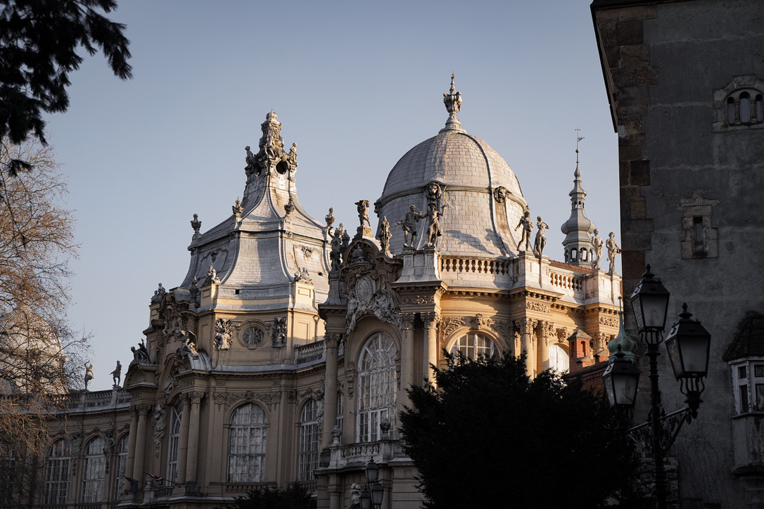 Ornate domed palace at golden hour