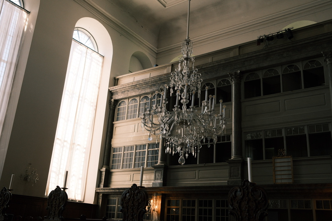 Grand hall with a crystal chandelier
